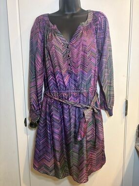 SHOSHANNA Silk Purple & Green Tie Waist Dress  Size 8